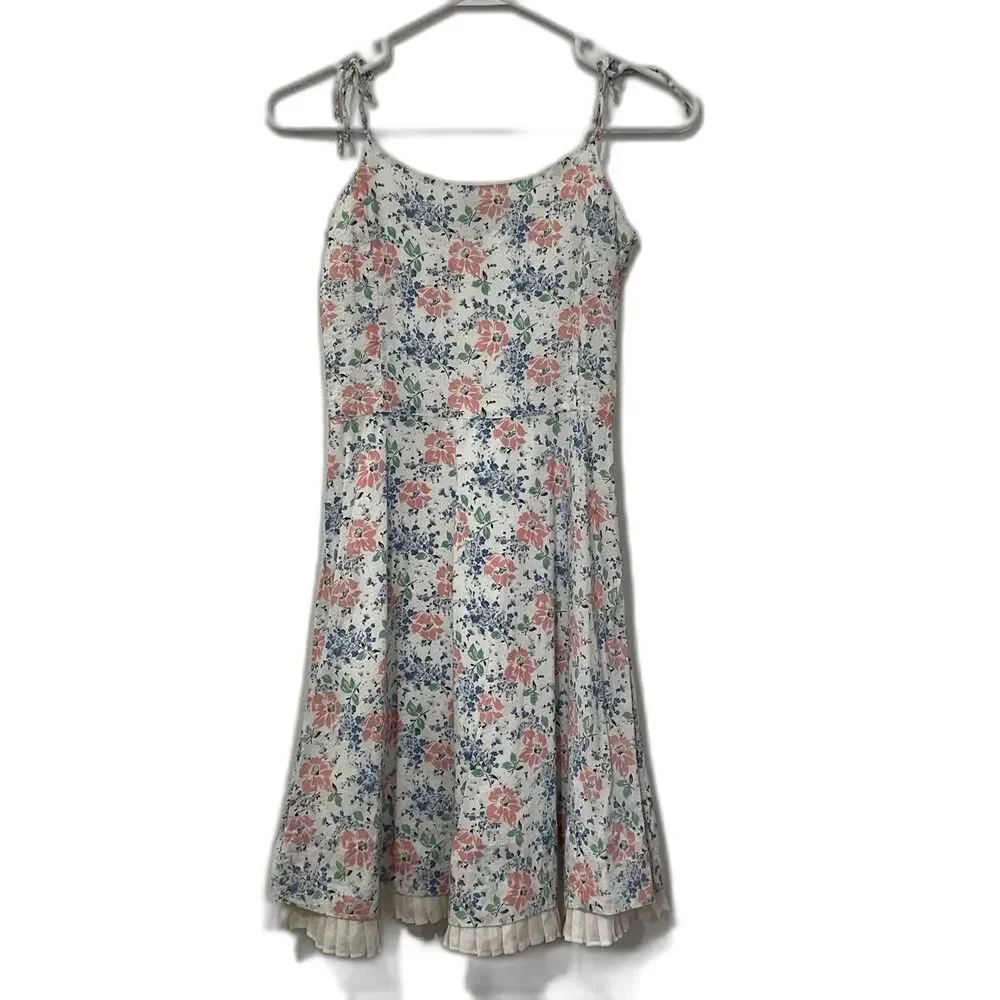Ralph Lauren Girls Pink & Blue Floral Sleeveless White Spring Dress 16 XL